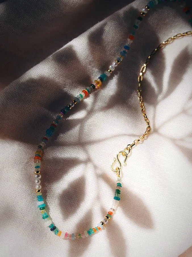 Asymmetrical Mixed Opal & Gold Chain Necklace - Hau’oli