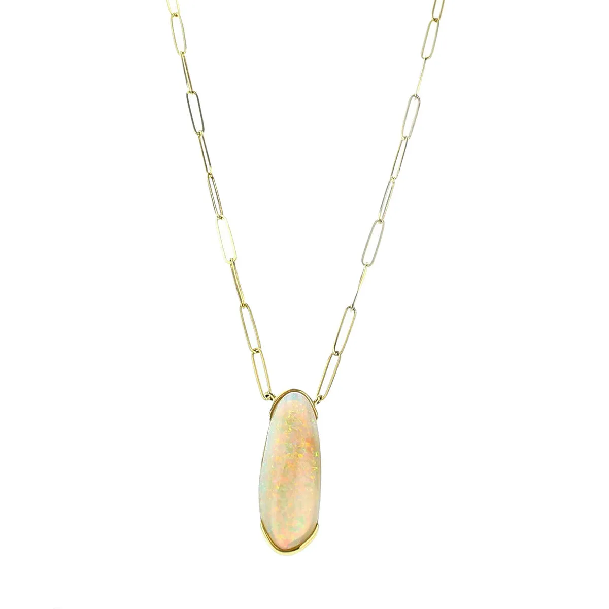 Australian Opal Pendant on 14K Gold Paperclip Chain