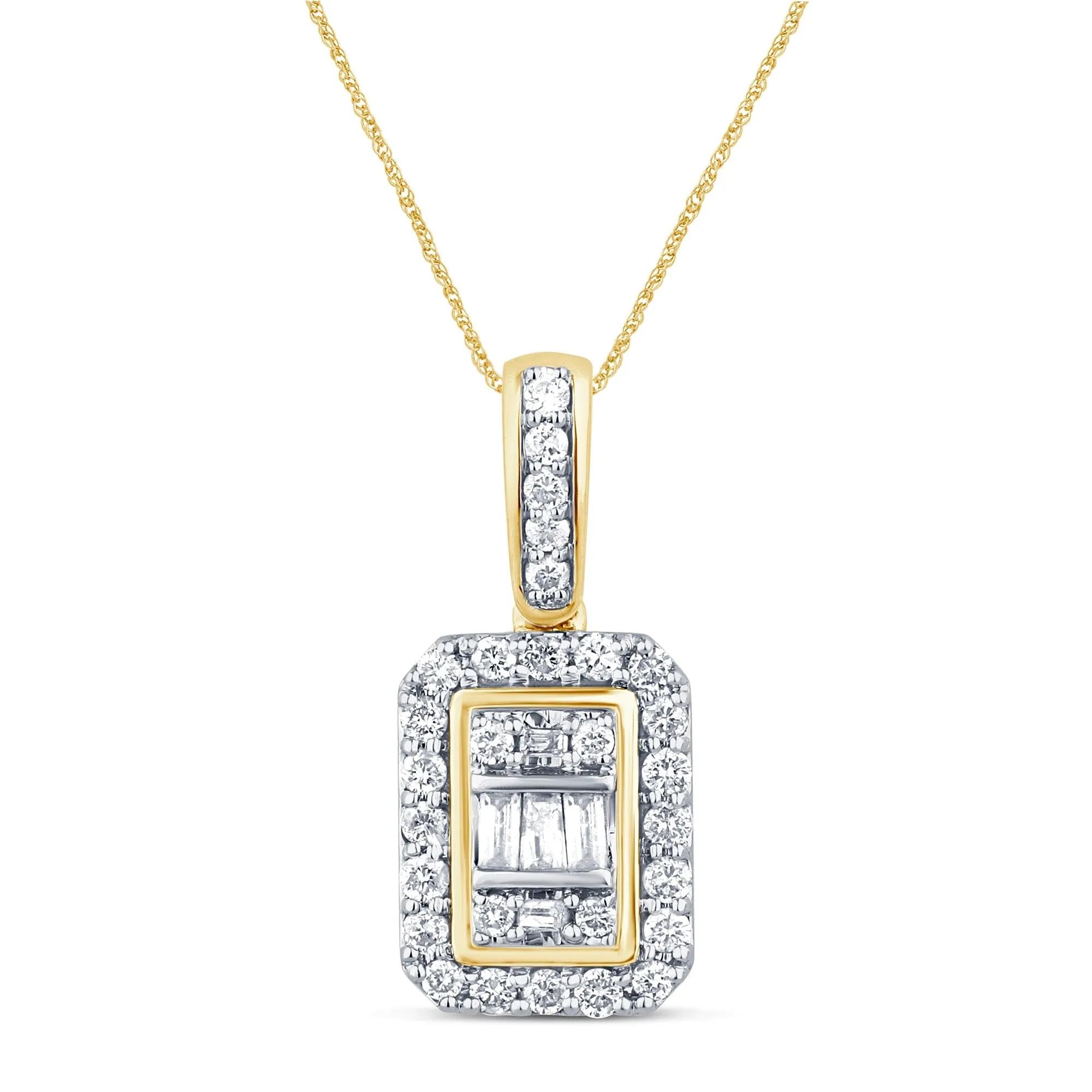 Baguette Emerald Shape Necklace with 1/2ct of Diamonds in 9ct Yellow Gold