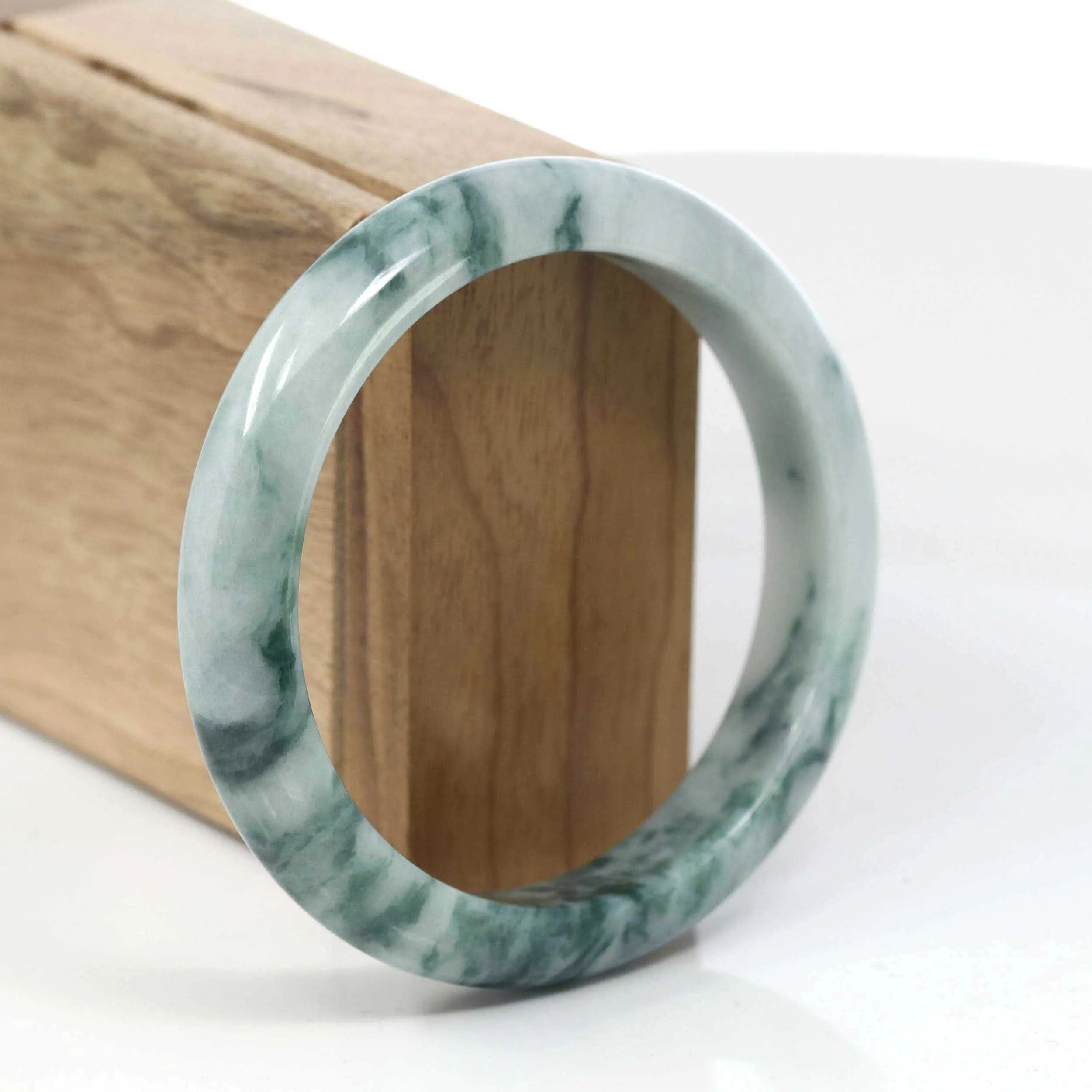 Baikalla Natural Burmese Blue-green Jadeite Jade Bangle Bracelet (59.45mm)#T076