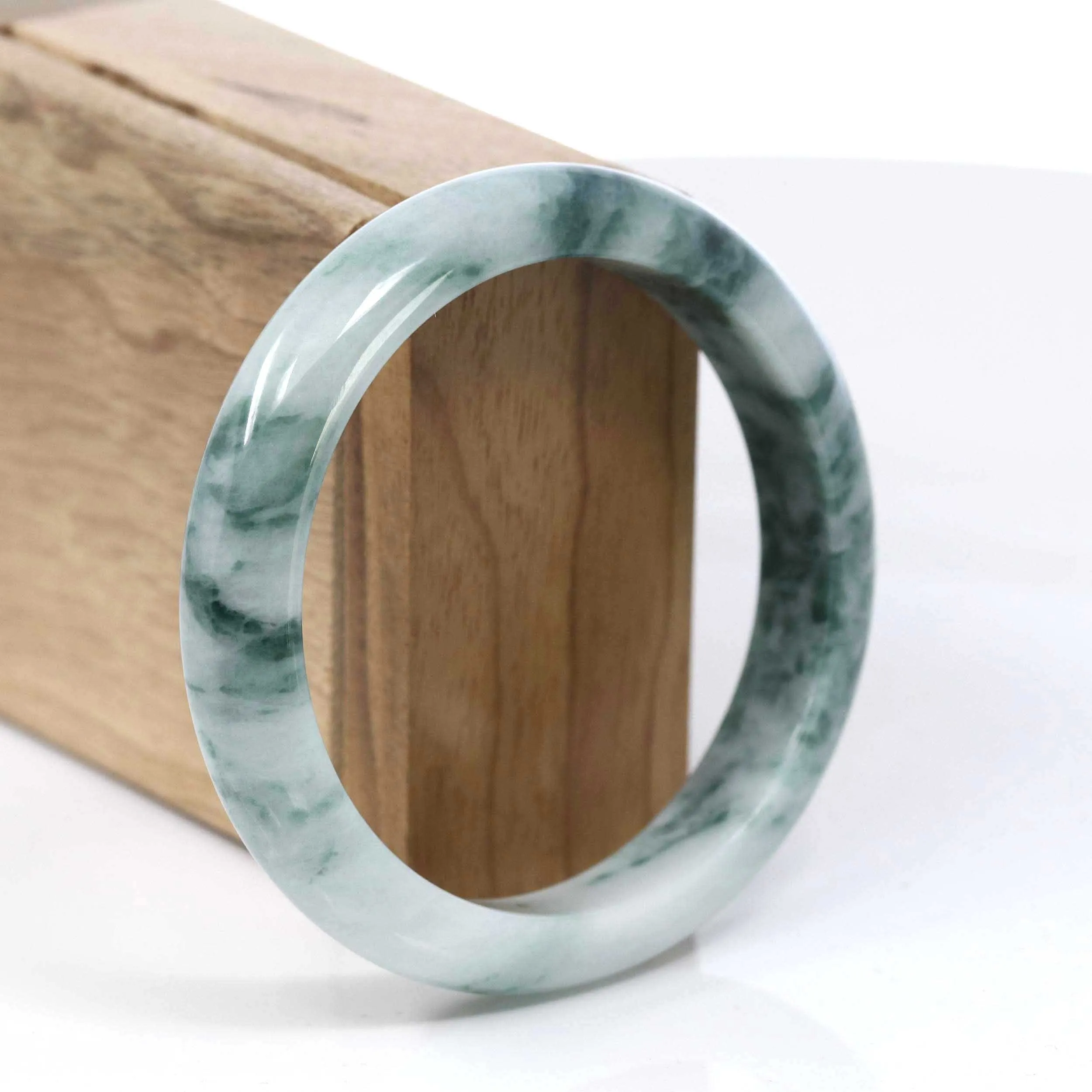 Baikalla Natural Burmese Blue-green Jadeite Jade Bangle Bracelet (59.45mm)#T076