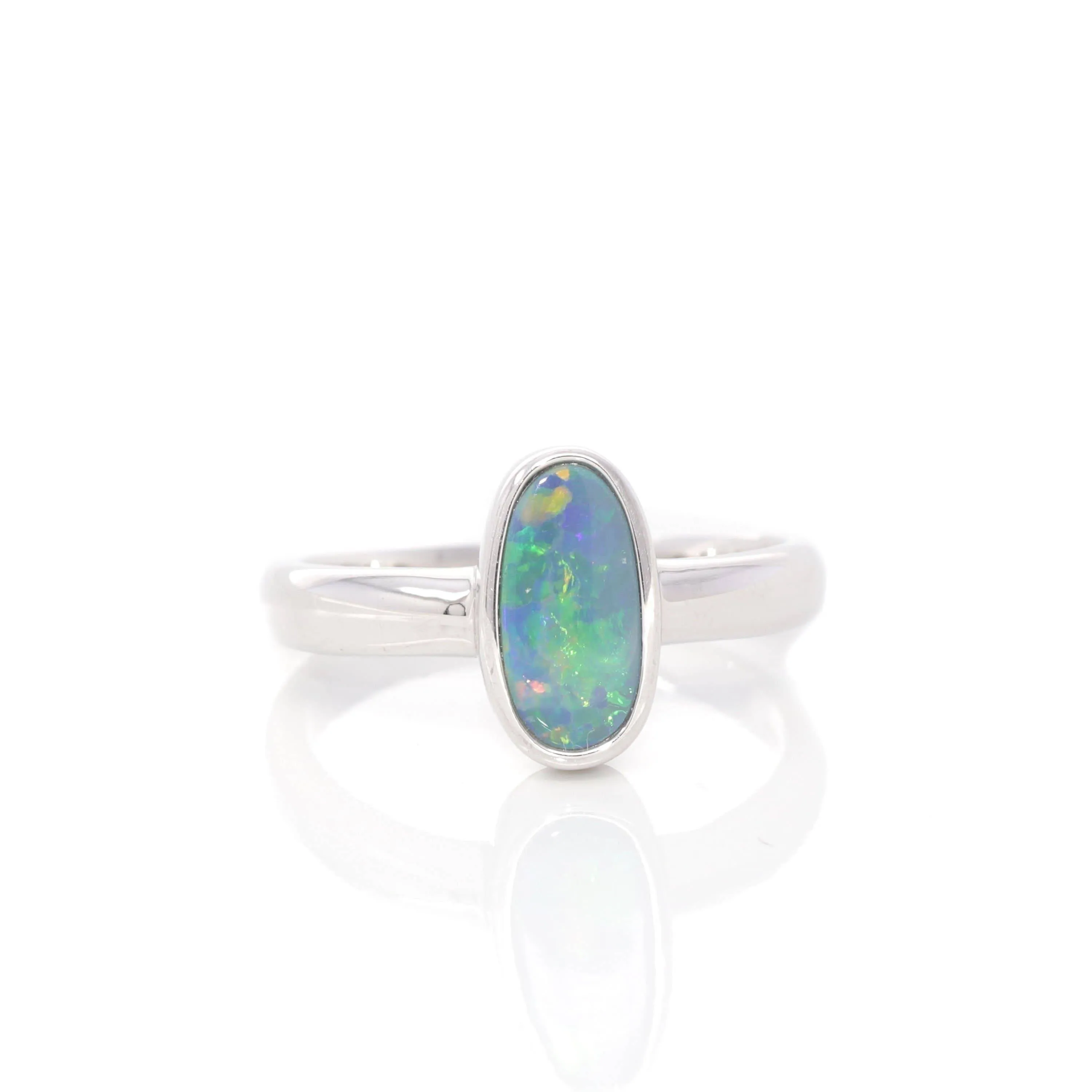 Baikalla™ Sterling Silver Freeform Australian Natural Blue Opal Bezel Set Ring