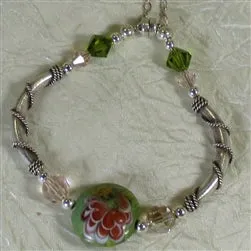 Bangle Bracelet with Lime Green Artisan Bead