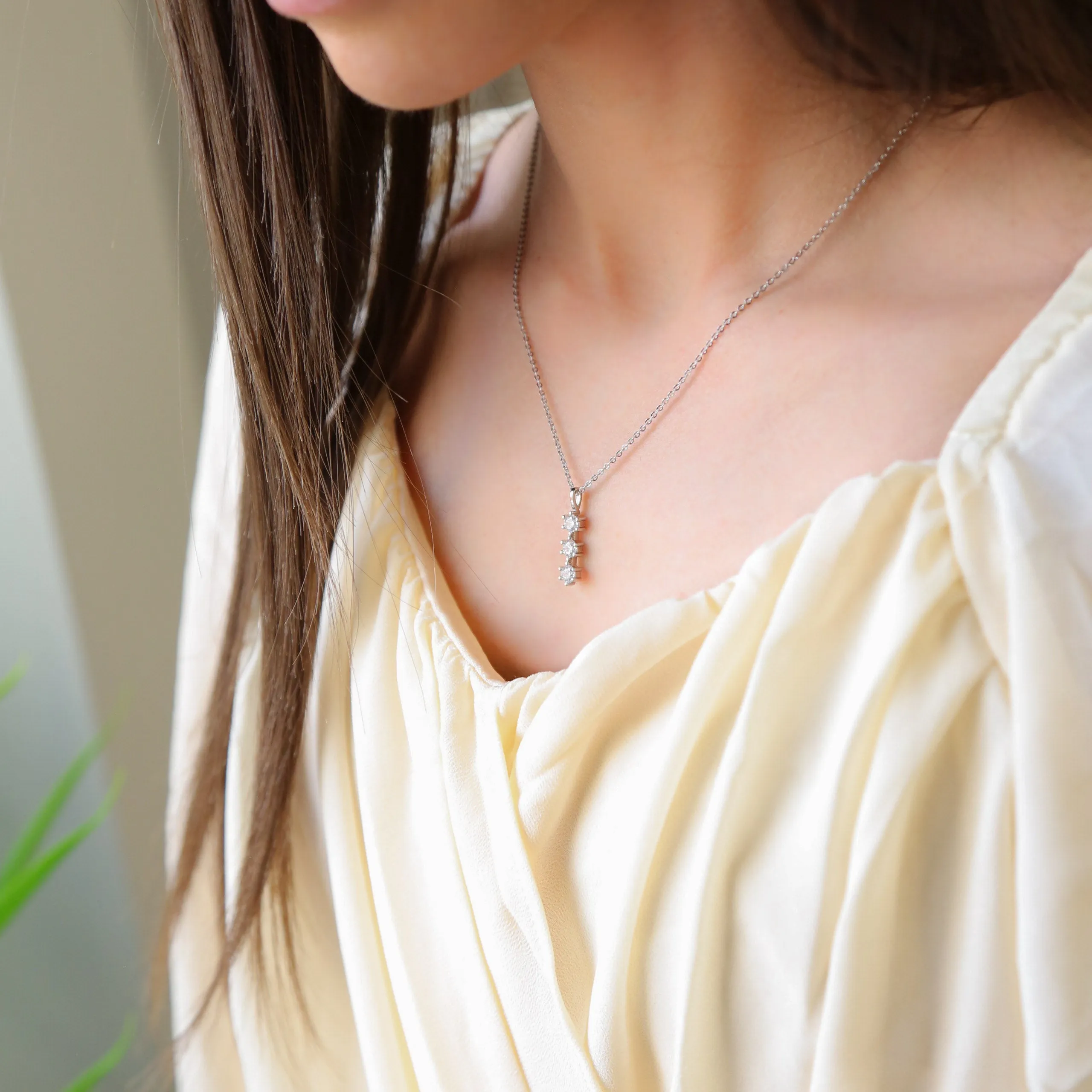 BEACON - Silver or Gold Triple Zircon Necklace