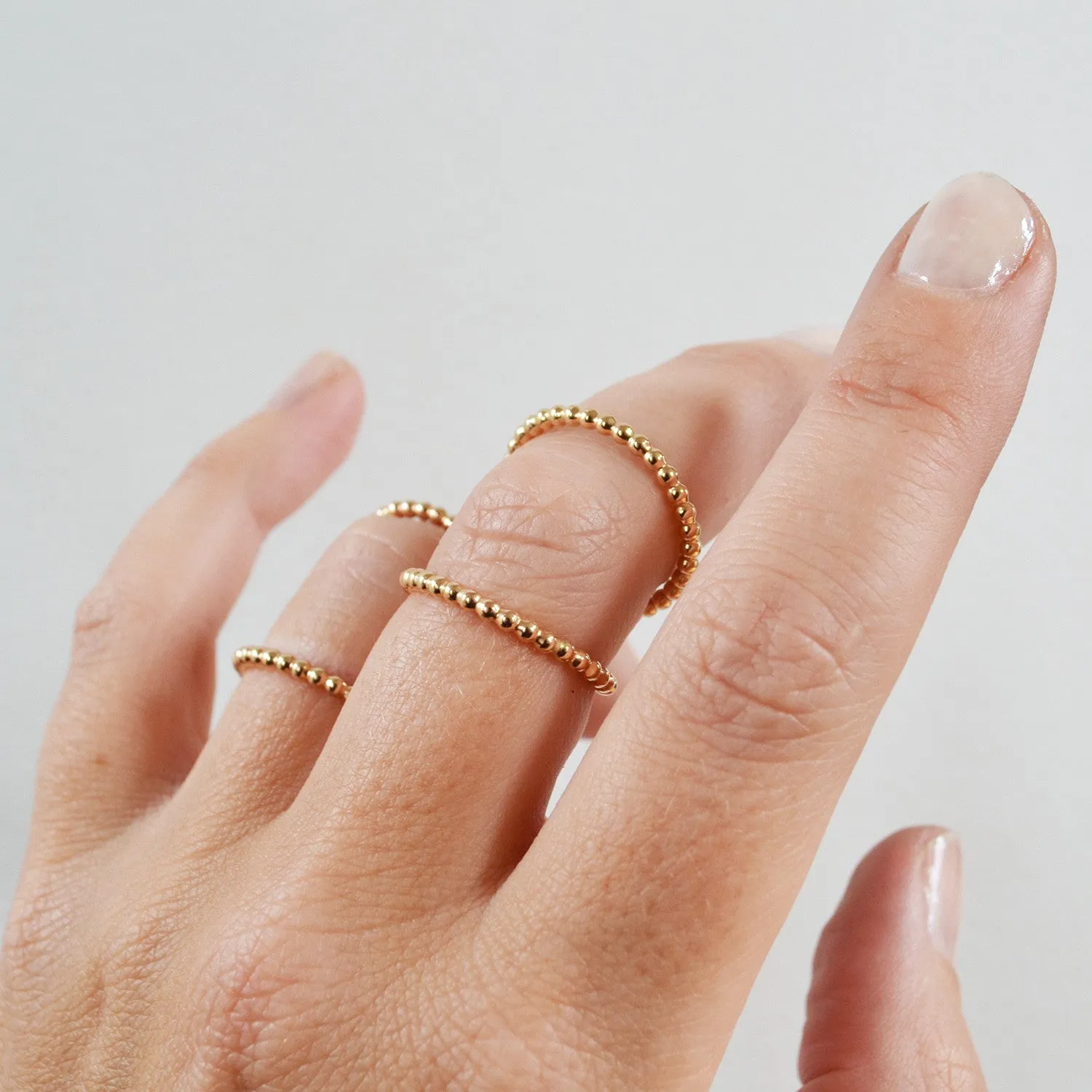 Beaded Double Knuckle Ring, Gold, Rose Gold, or Sterling Silver