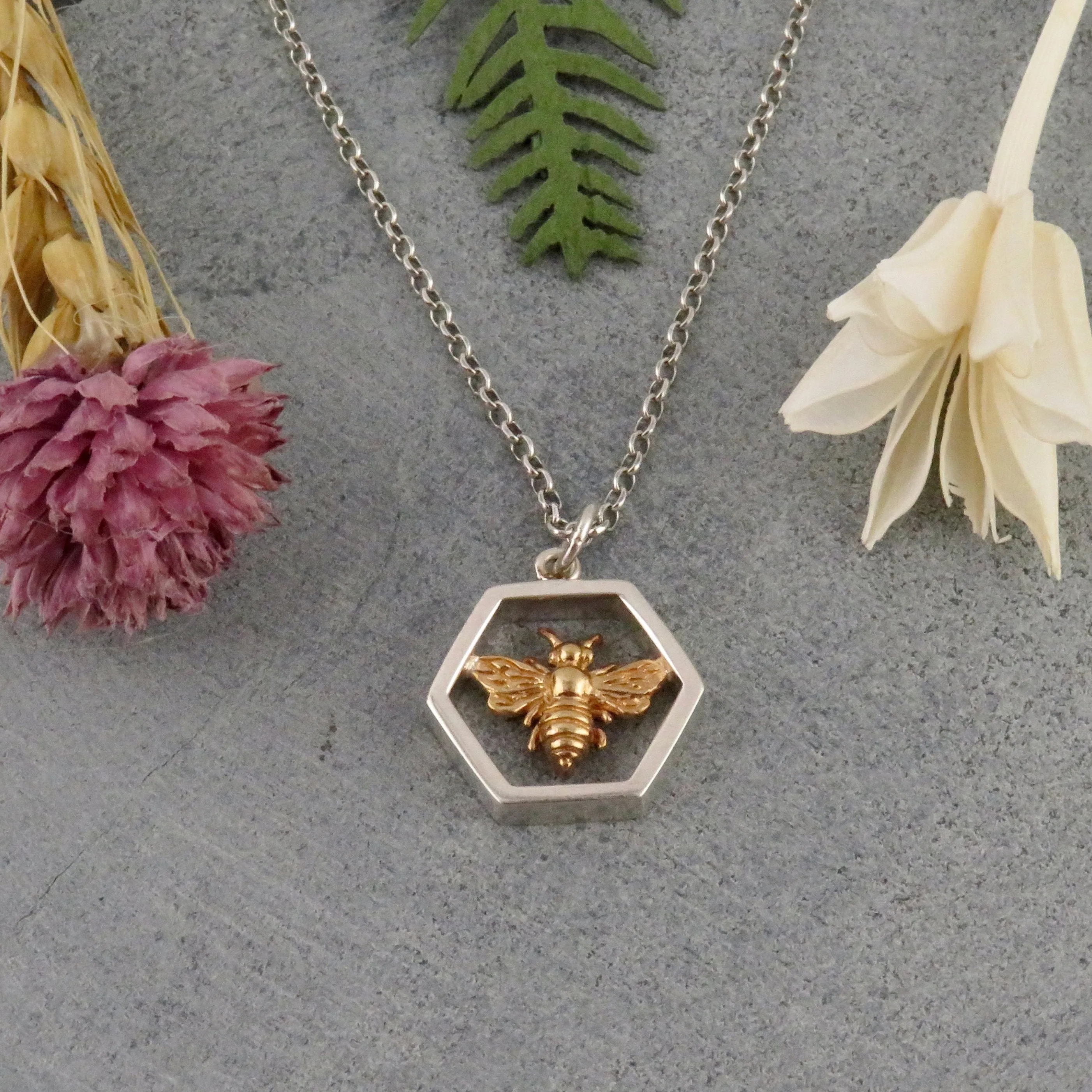 Bee in Honeycomb Hex Necklace