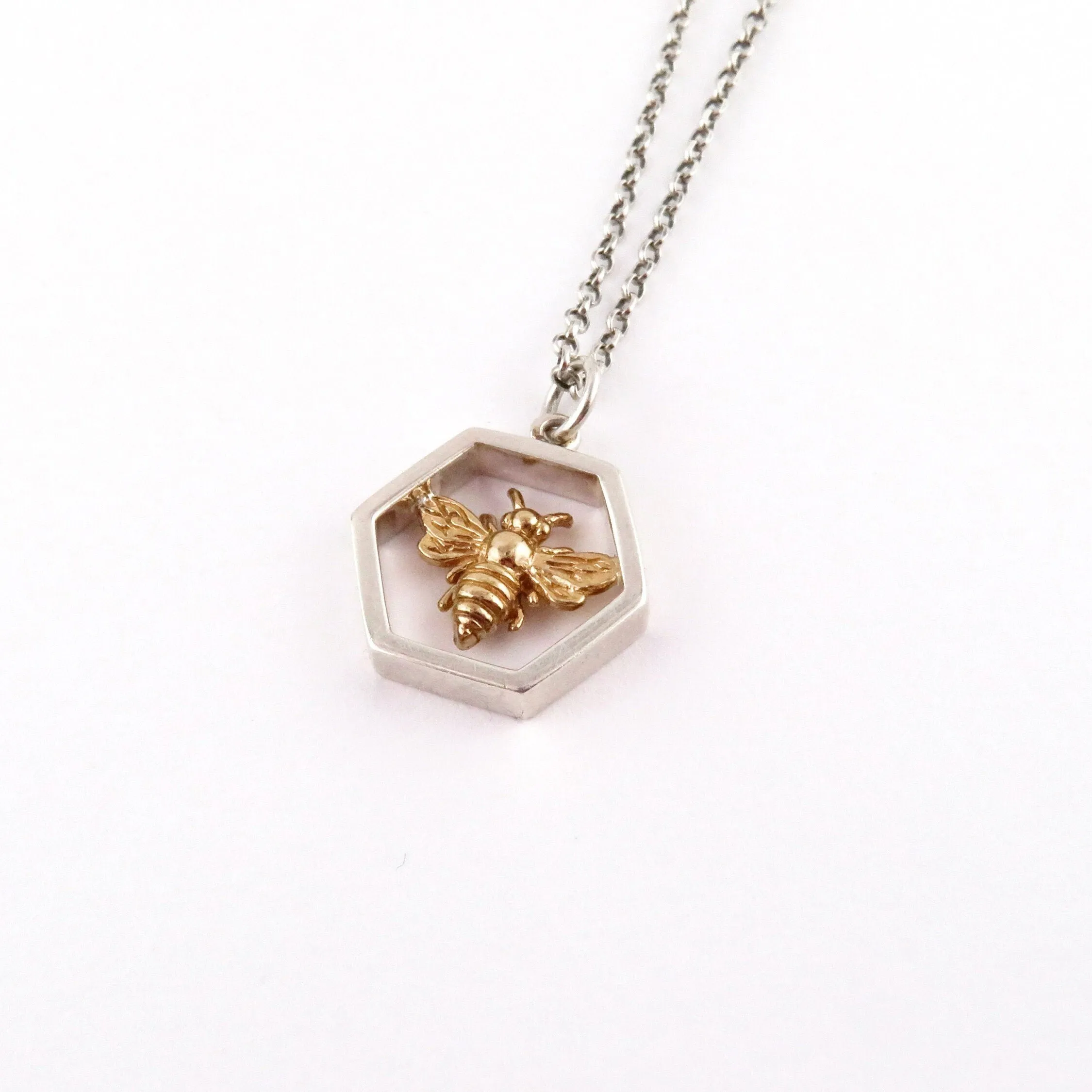 Bee in Honeycomb Hex Necklace