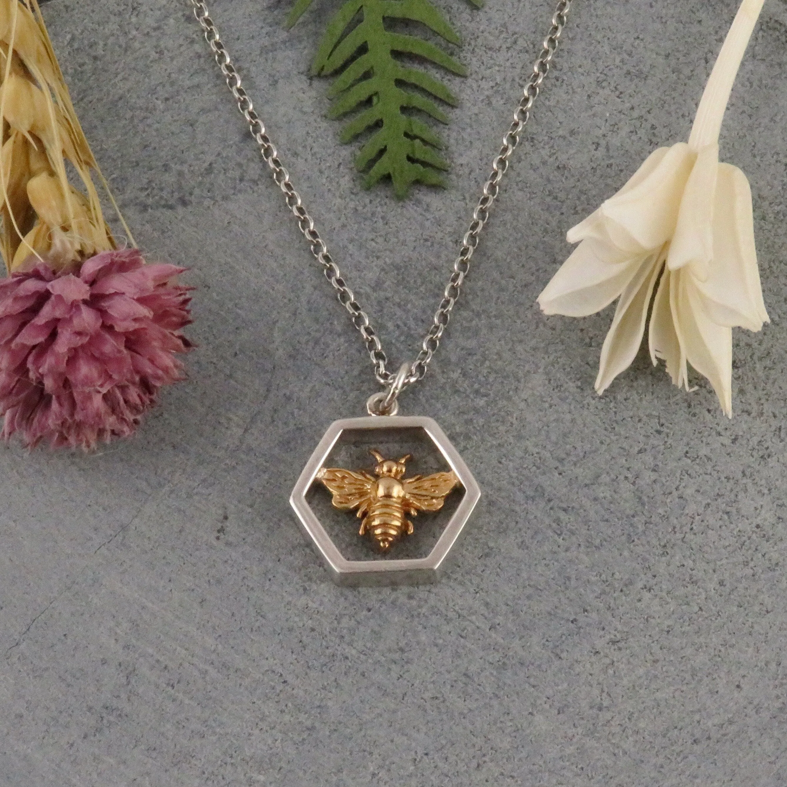 Bee in Honeycomb Hex Necklace