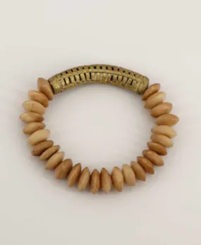 Beige Rustic Clay and Brass Stretch Bracelet