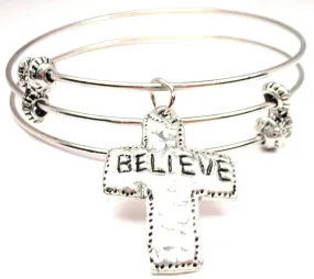 Believe Cross Triple Style Expandable Bangle Bracelet