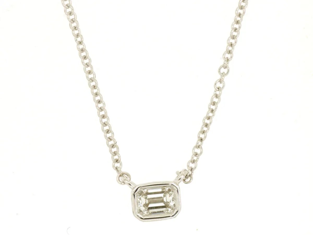 Bezel Set Emerald Cut Diamond Necklace