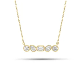 Bezel-Set Mixed Shape Diamond Bar Pendant Necklace