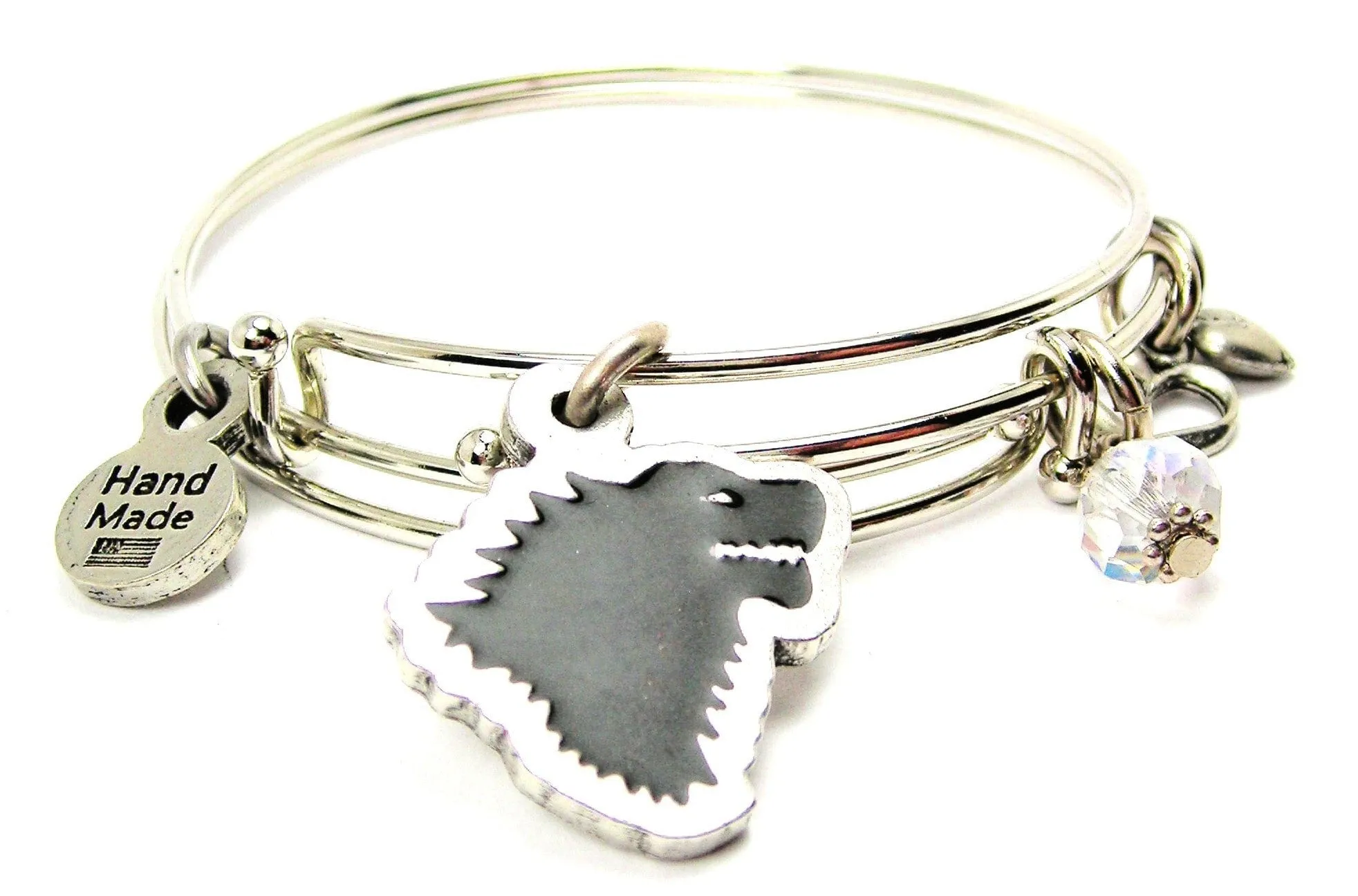 Black Dire Wolf Hand Painted Expandable Bangle Bracelet Set