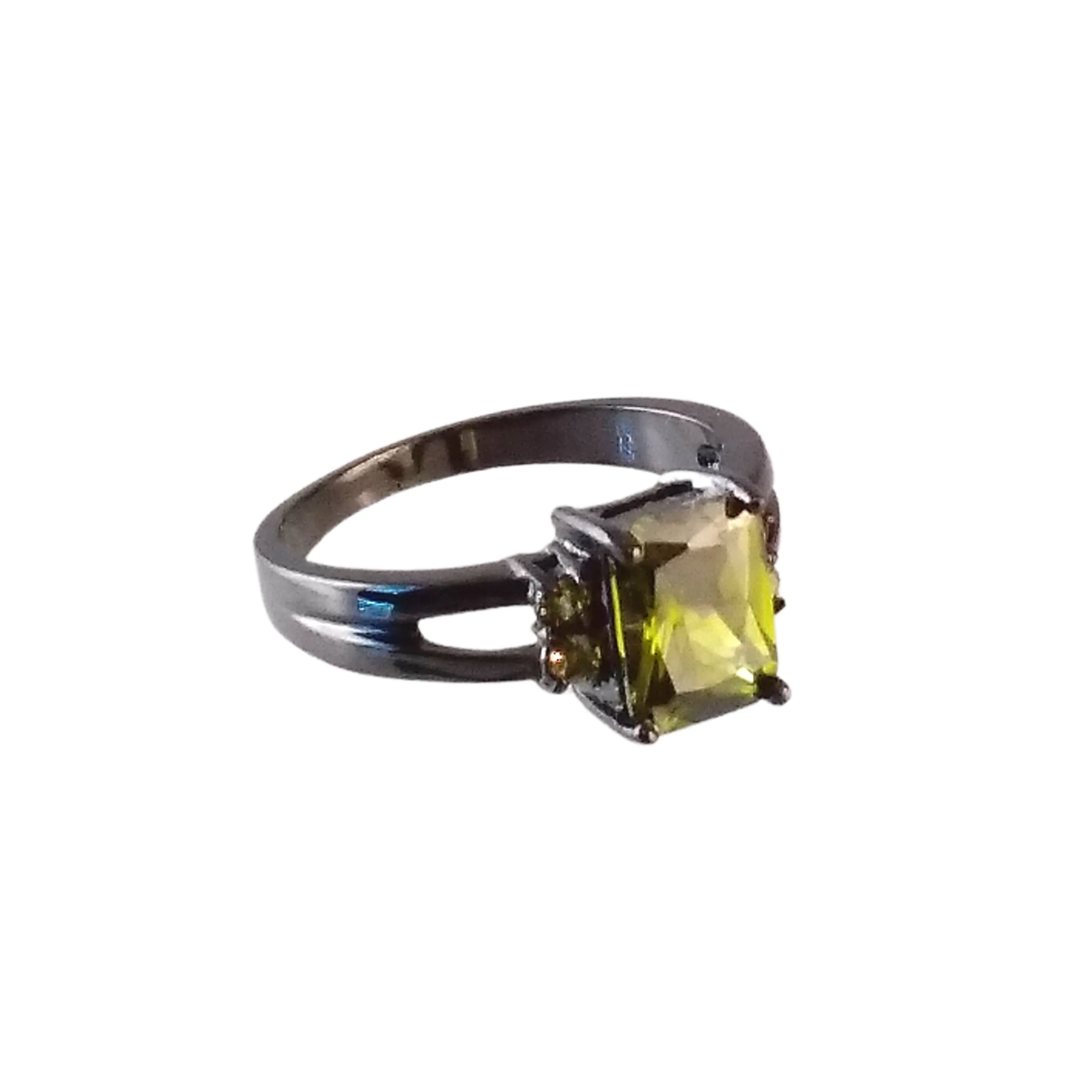 Black Gold Ring Olive Green Cocktail Cut Cubic Zirconia