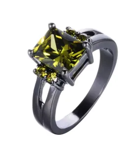 Black Gold Ring Olive Green Cocktail Cut Cubic Zirconia