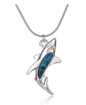 Blue Opal Shark Necklace Pendant Shark Charm Chord Chain 18in.