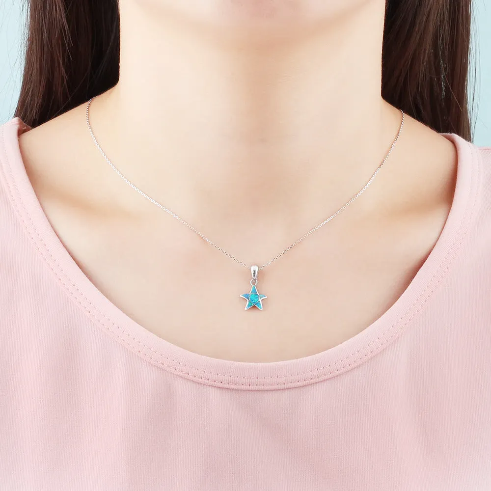 Blue Opal Star Sterling Silver Necklace