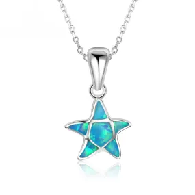 Blue Opal Star Sterling Silver Necklace