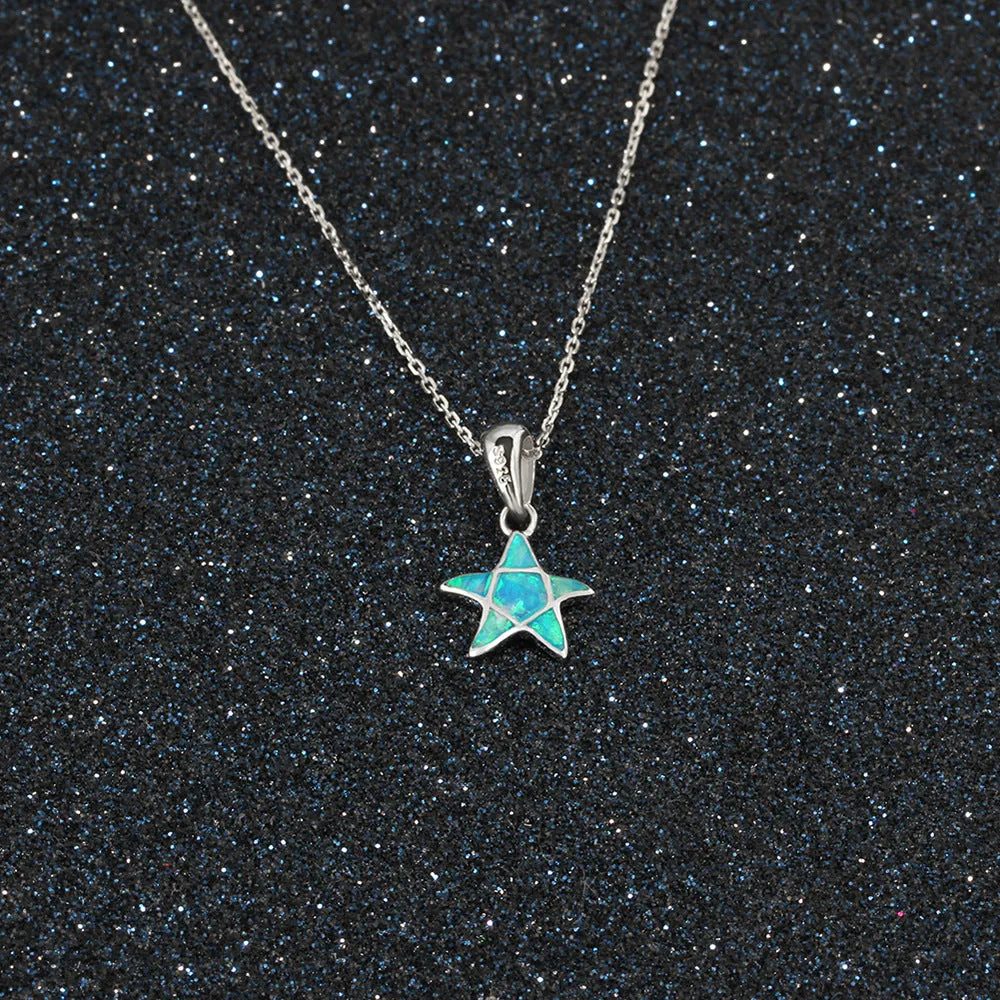 Blue Opal Star Sterling Silver Necklace