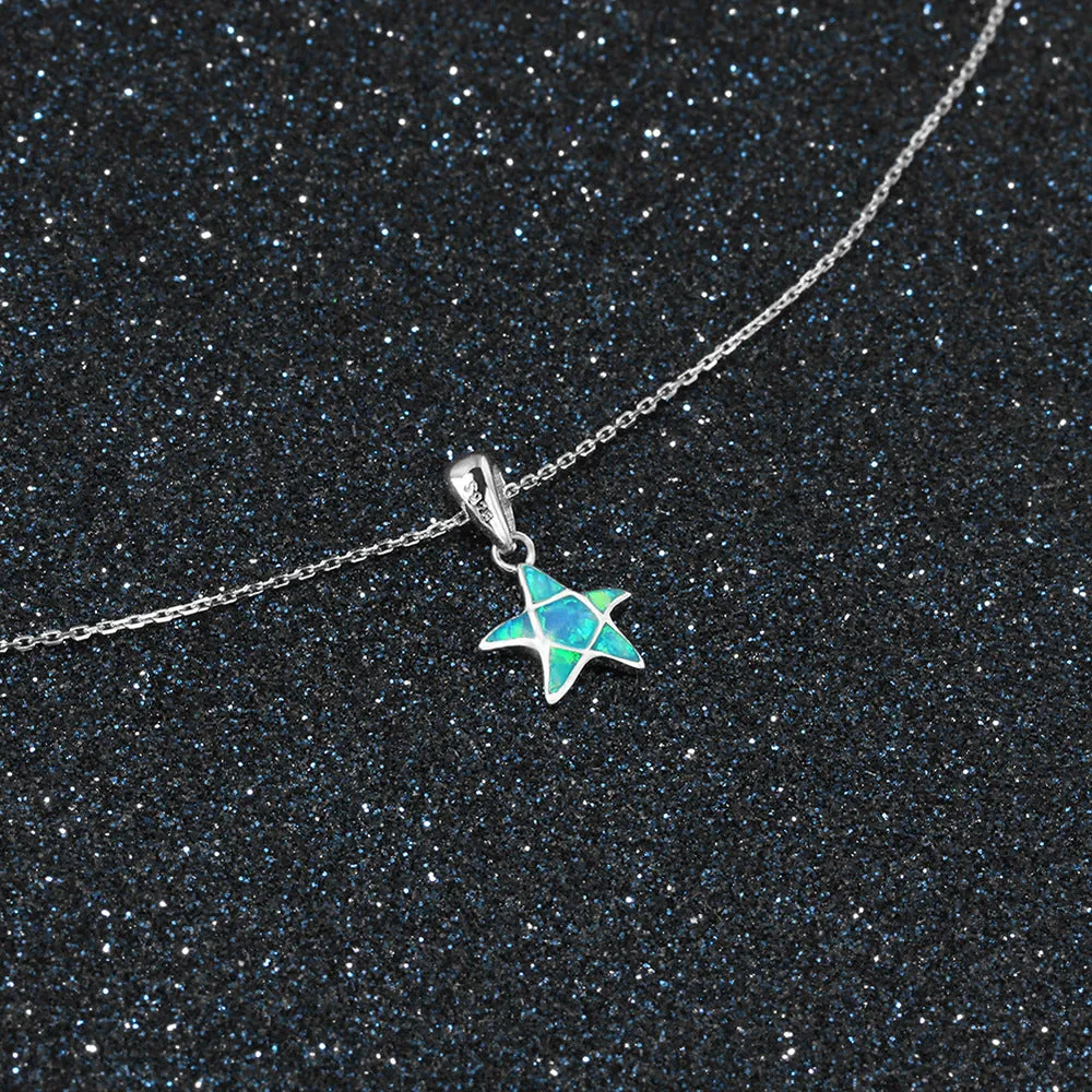 Blue Opal Star Sterling Silver Necklace