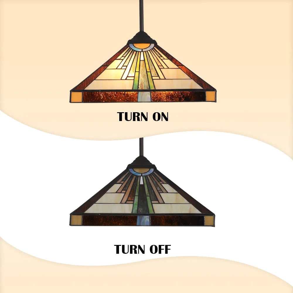 BONLICHT Tiffany Pendant Lighting Antique Tiffany Style 3-Light 16-Inch Stained Glass Shade Orb