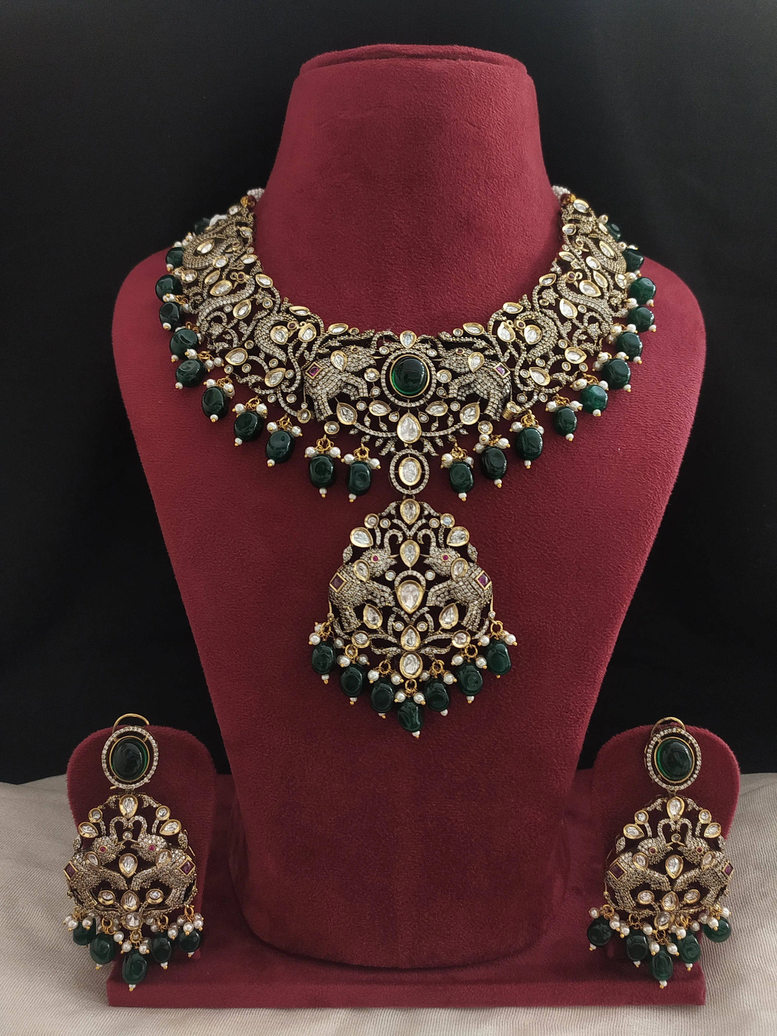 Bridal Elegance Victorian Necklace Set with Elephant and Peacock Motifs