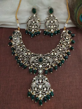 Bridal Elegance Victorian Necklace Set with Elephant and Peacock Motifs