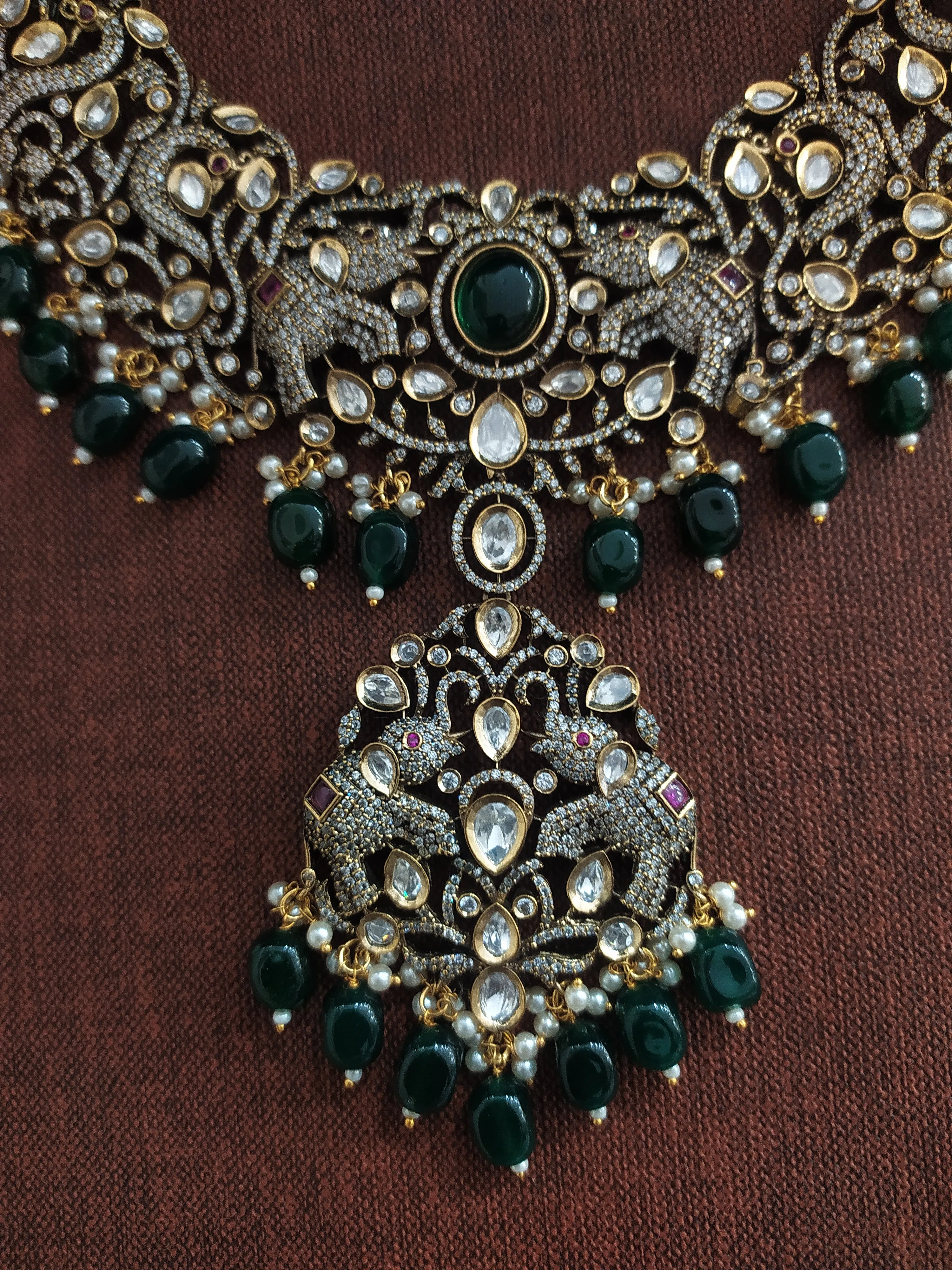 Bridal Elegance Victorian Necklace Set with Elephant and Peacock Motifs