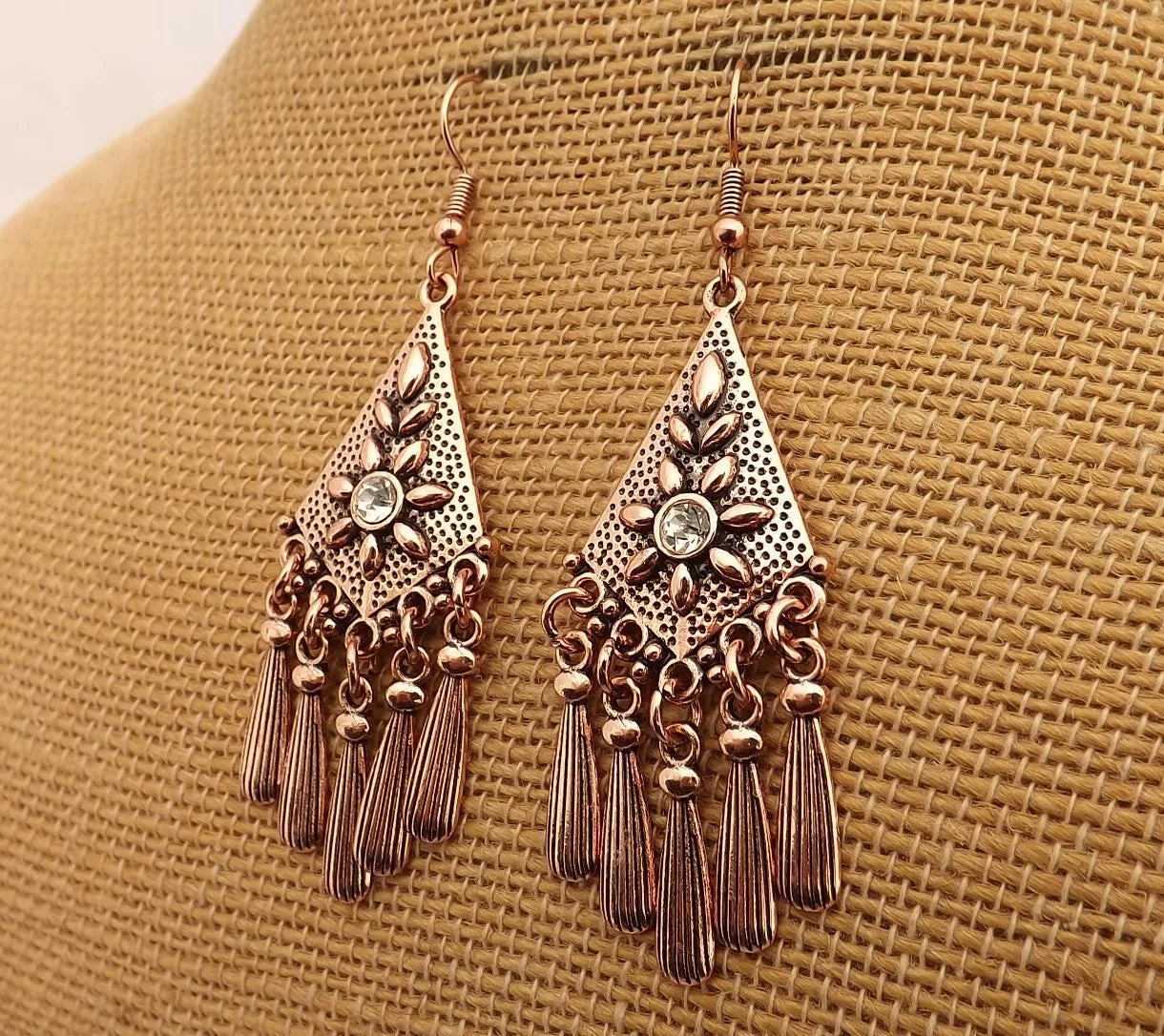 Bright Rose Gold Copper Tone Chandelier Drop Earrings