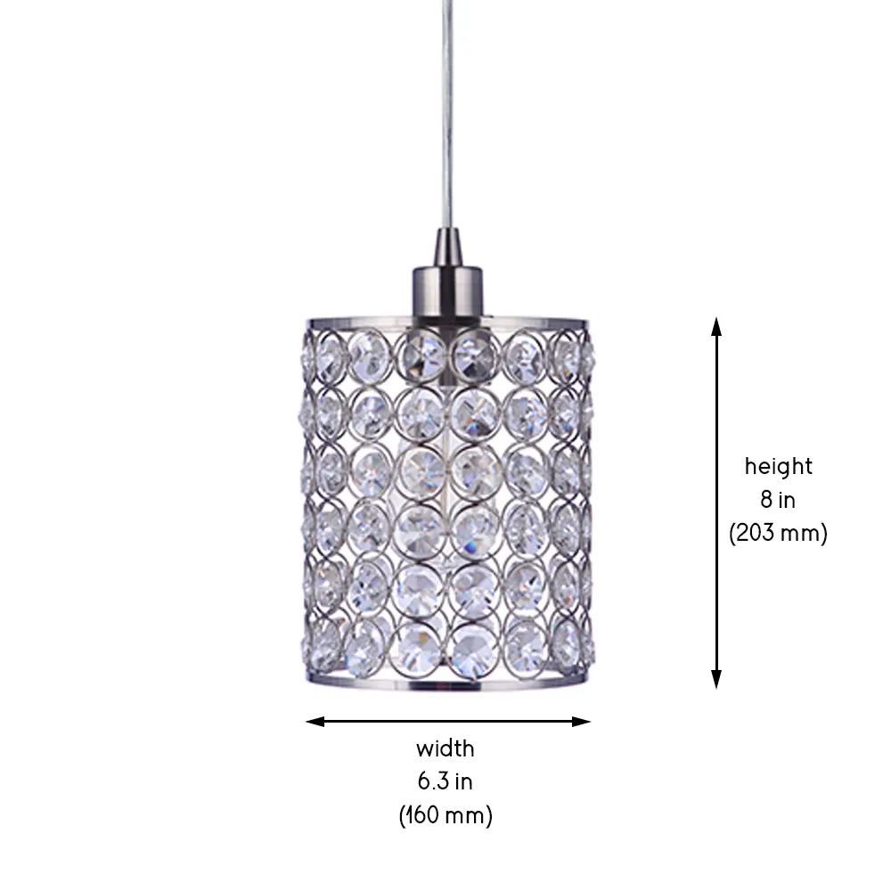 Brushed Nickel Crystal Cylinder Instant Pendant Recessed Can Conversion Kit