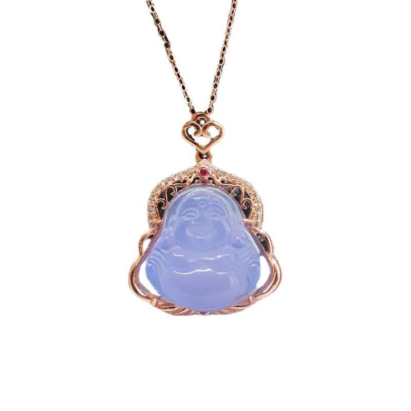 Buddha Pendant Necklace with Purple Chalcedony and Zircon Embellishments