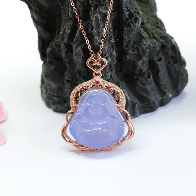 Buddha Pendant Necklace with Purple Chalcedony and Zircon Embellishments