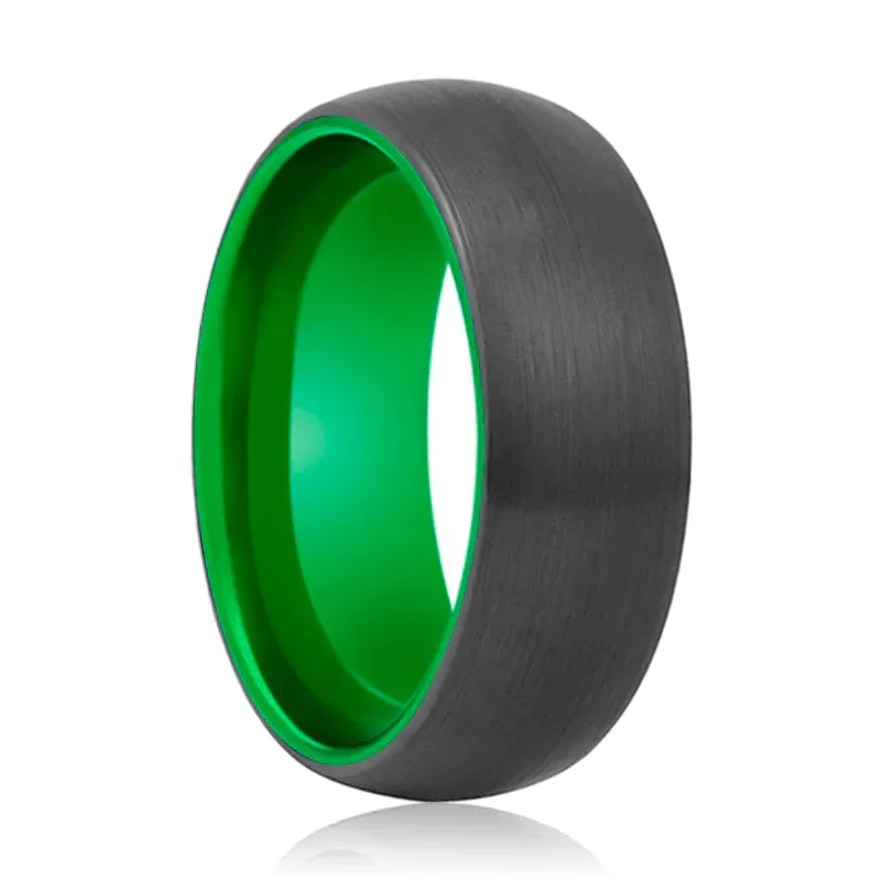 Caleb Domed Black Brushed Tungsten Acid Green Wedding Band 4mm - 10 mm