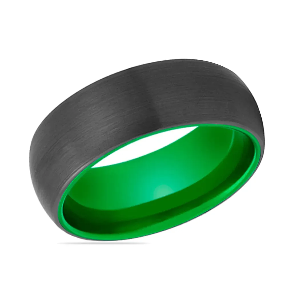 Caleb Domed Black Brushed Tungsten Acid Green Wedding Band 4mm - 10 mm