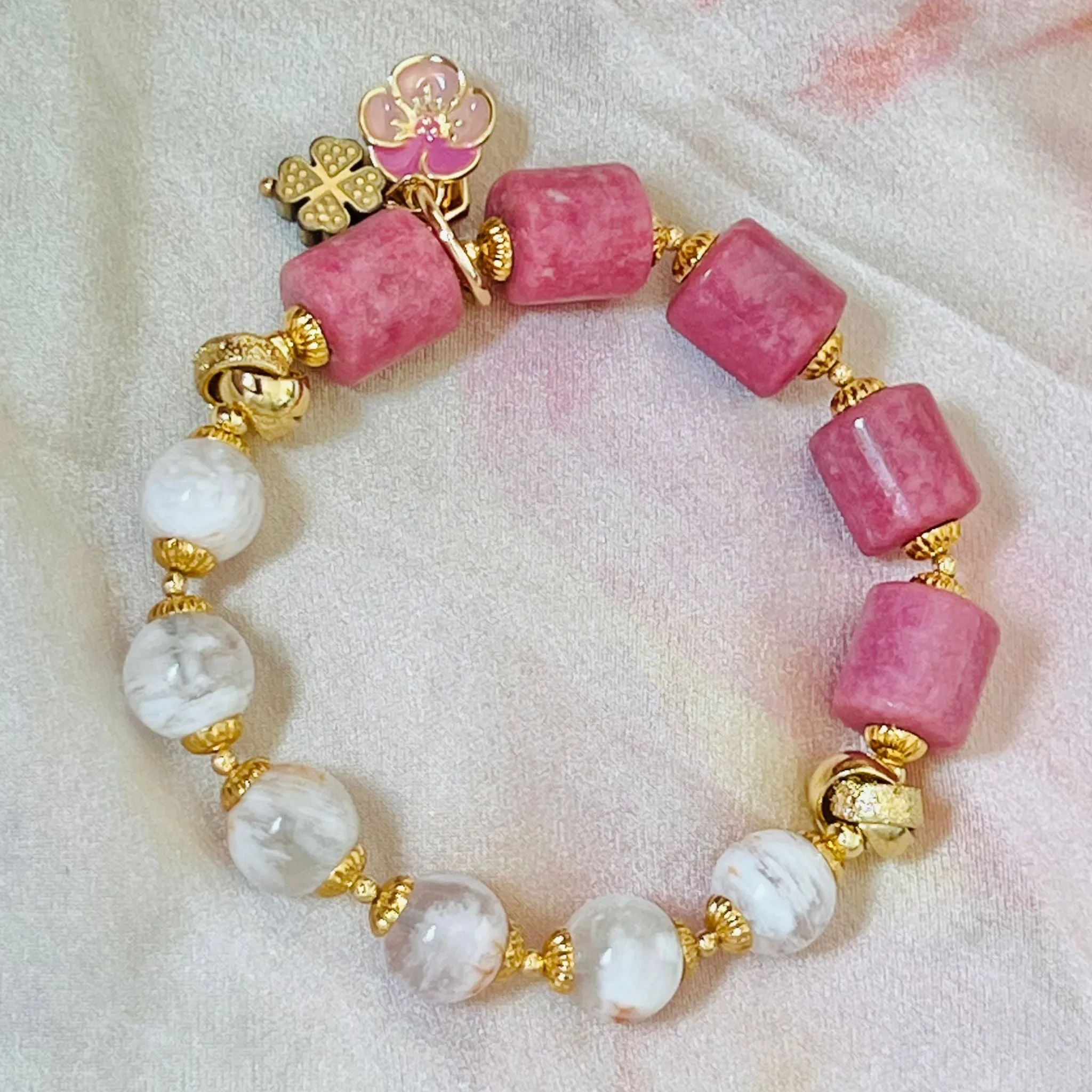 Candy Rhodonite & Sakura Phantom Quartz Bracelet