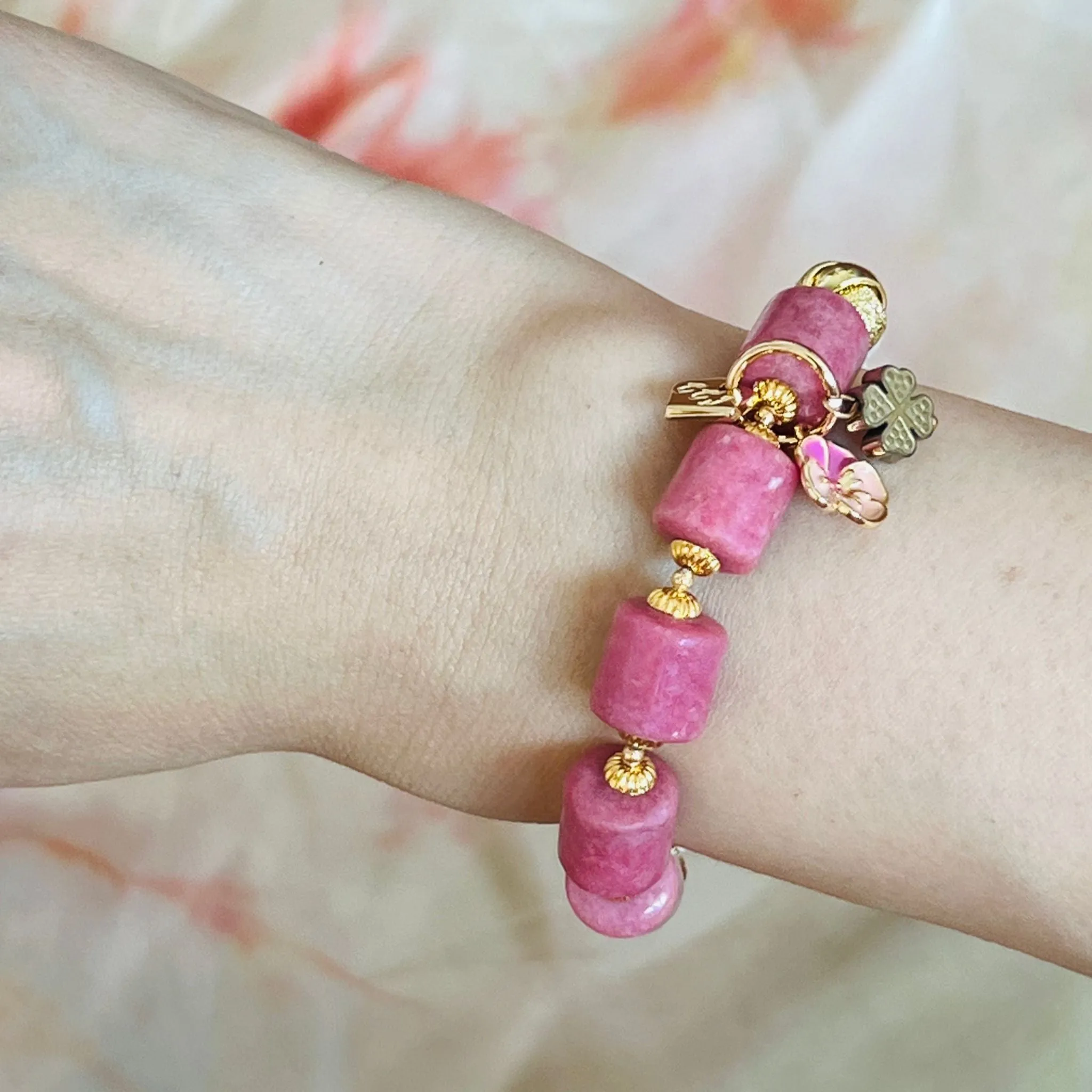 Candy Rhodonite & Sakura Phantom Quartz Bracelet