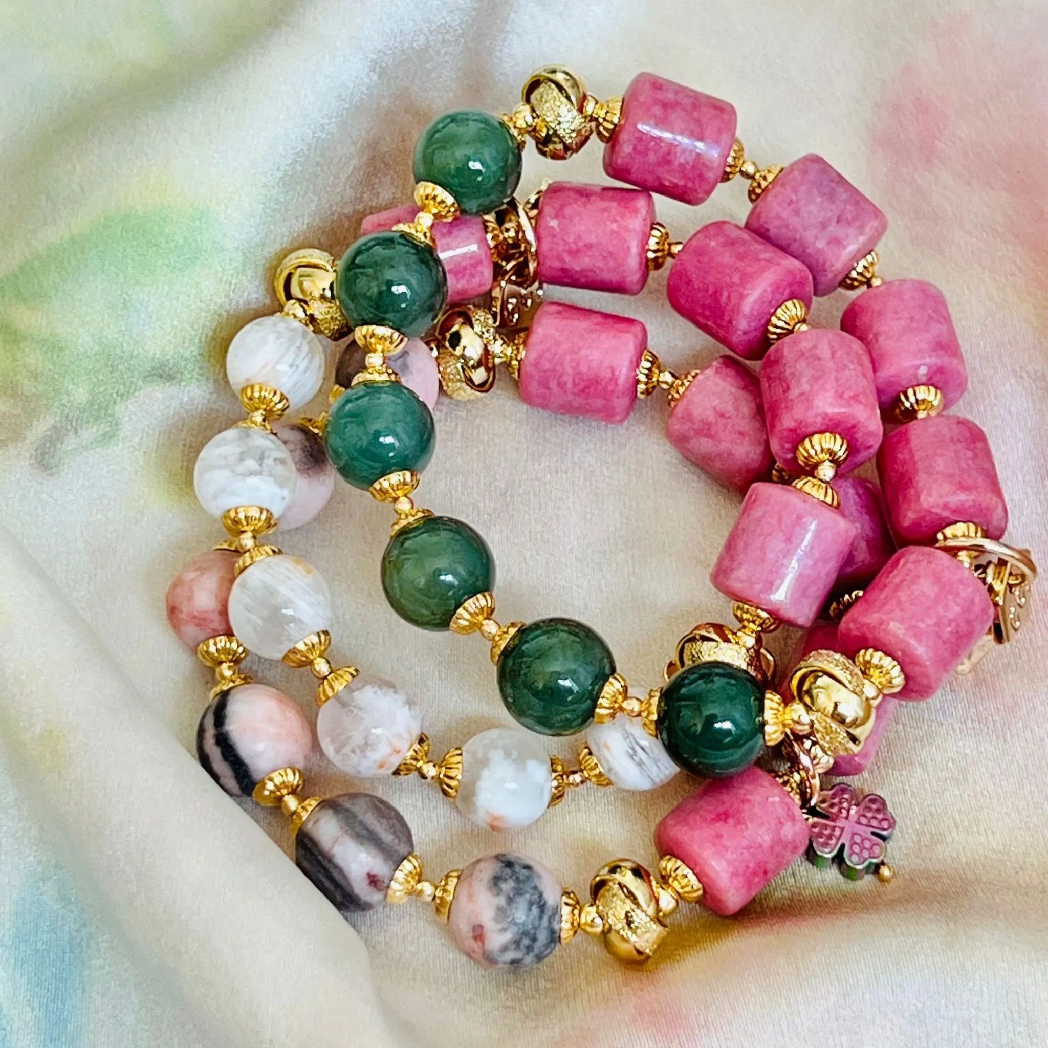 Candy Rhodonite & Sakura Phantom Quartz Bracelet