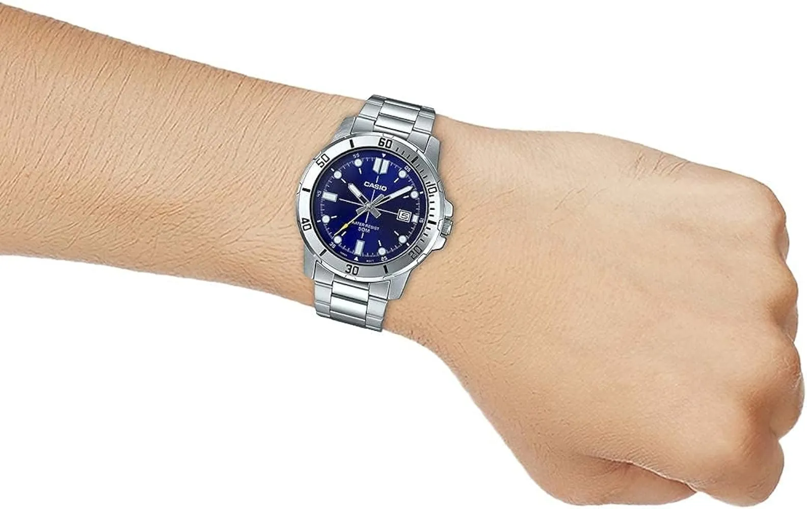 CASIO ENTICER STAINLESS STEEL BLUE DIAL MEN'S WATCH | MTP-VD01D-2EVUDF