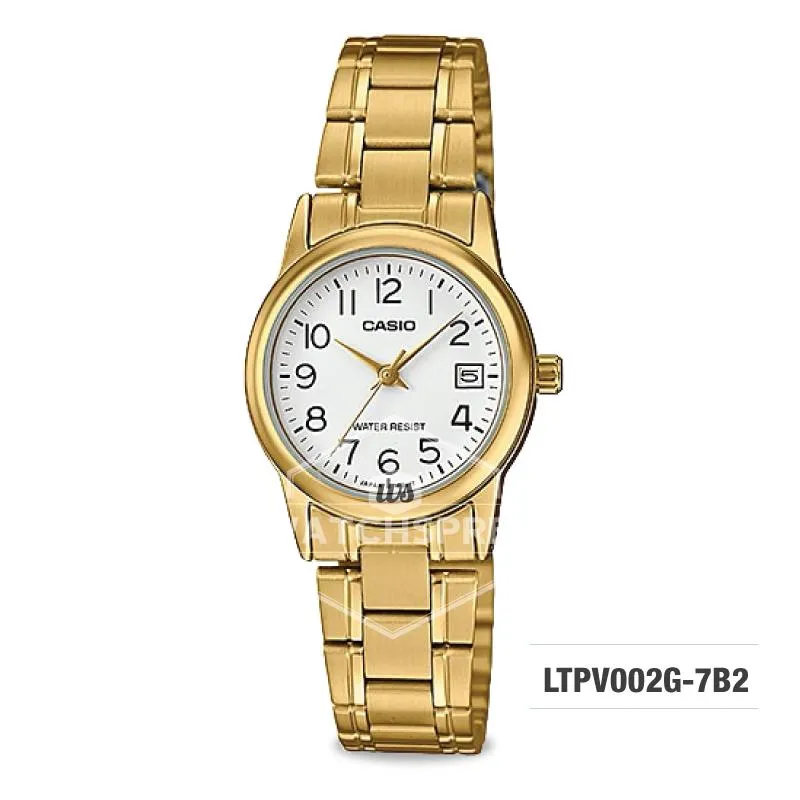 Casio Ladies' Standard Analog Gold Tone Stainless Steel Band Watch LTPV002G-7B2 LTP-V002G-7B2