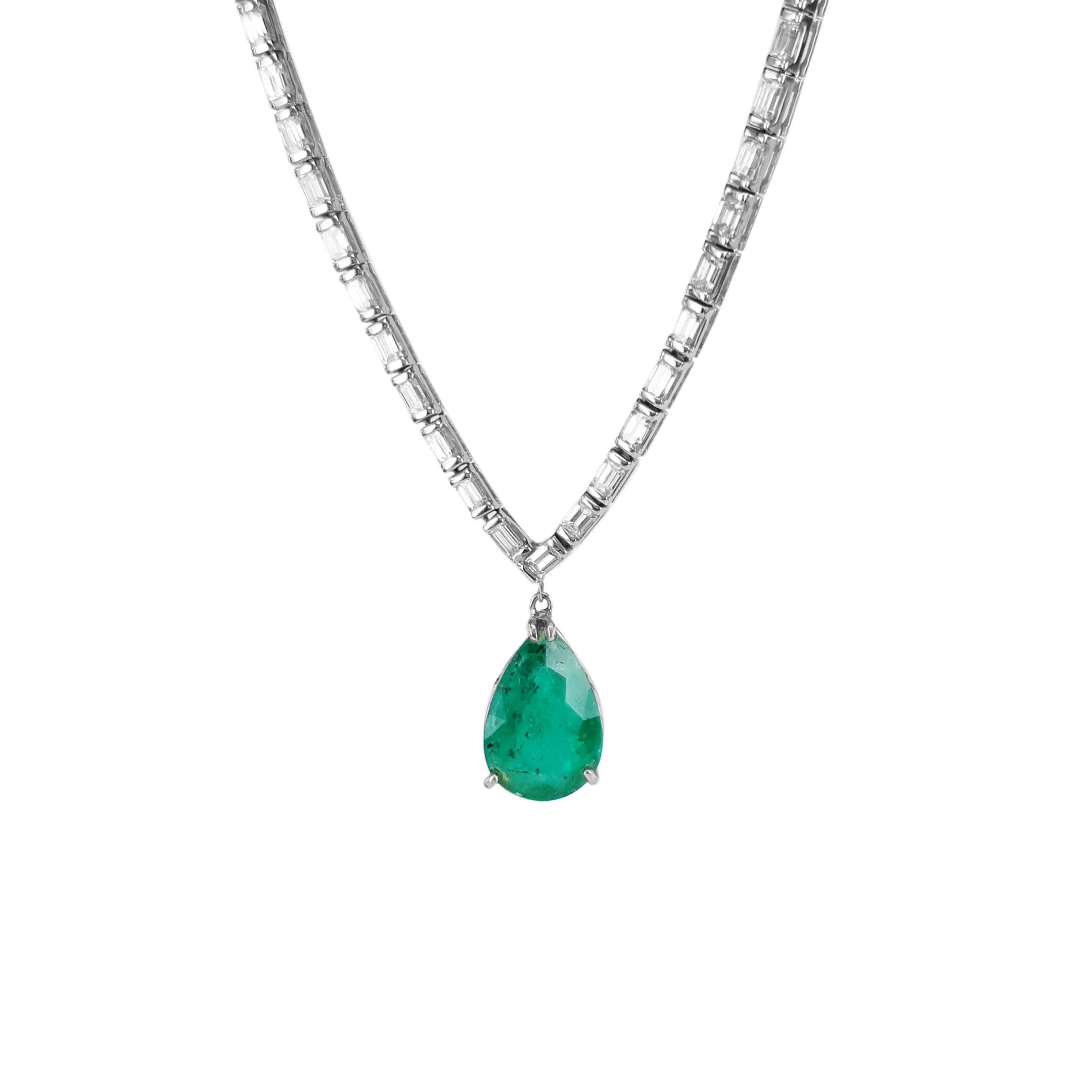 Ceres Art Deco Baguette Necklace - Green Pear AU429