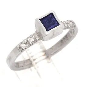 Ceylon Sapphire & White Zircon Ring (size 7)