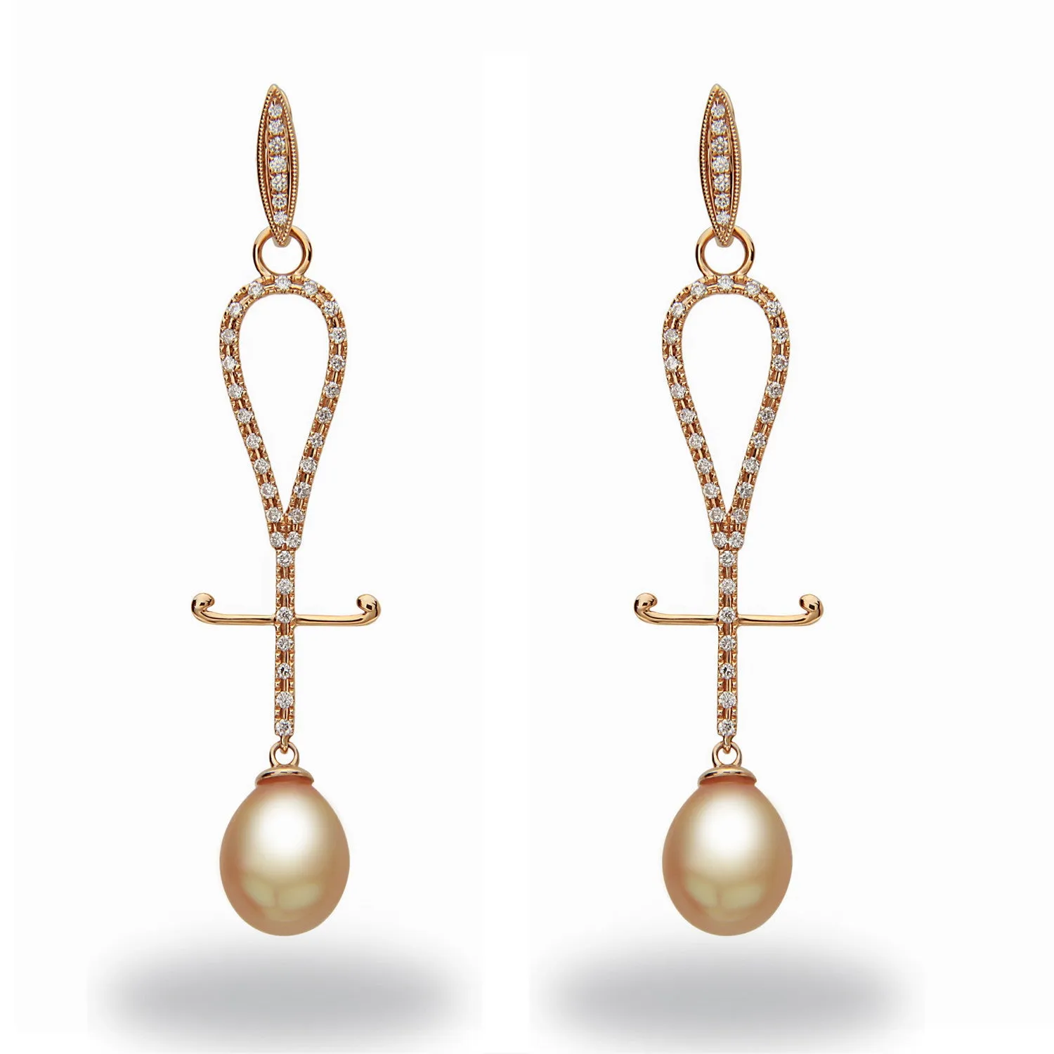 Chandelier 10-11mm Golden South Sea Pearl and Diamond Earrings