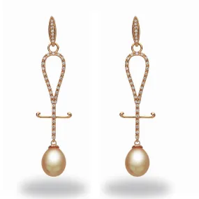 Chandelier 10-11mm Golden South Sea Pearl and Diamond Earrings