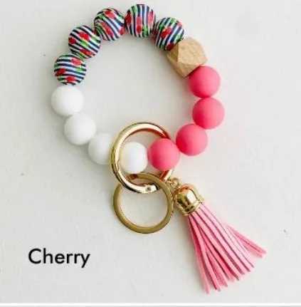 Cherry Bangle Keychain | Cute Silicone Beaded Wristlet Keyring