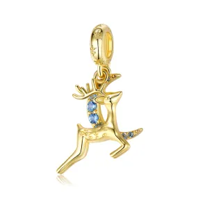 Christmas Jumping Elk Blue Zircon Silver Pendant