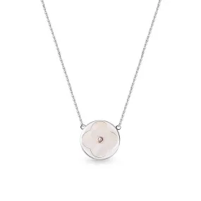 Circle Mother of Pearl Four Leaf Clover Silver Necklace