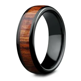 Classic Black - Polished Zirconium Wooden Ring (6mm Width)