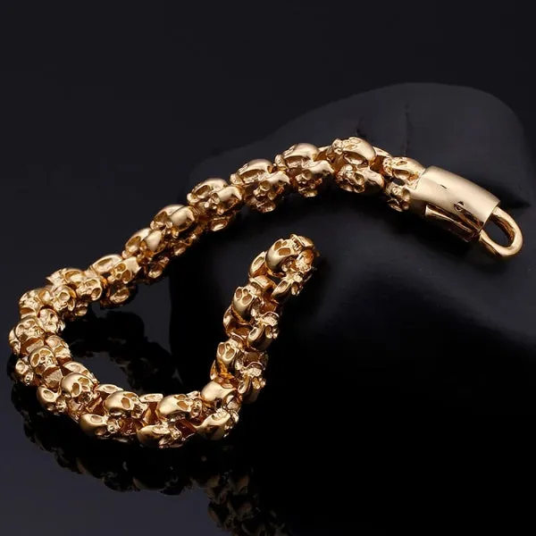 Classy Men Gold Stainless Steel Skull Chain Bracelet