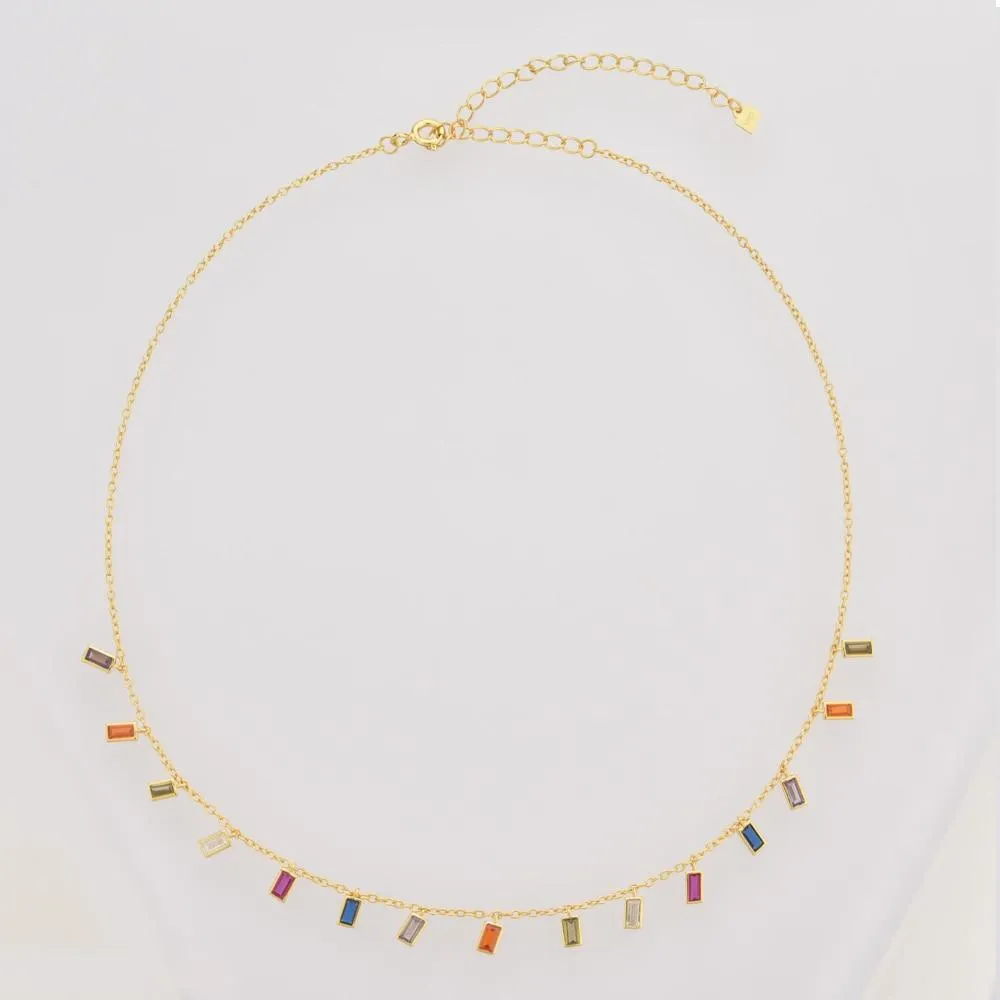 Colorful Charms Rainbow Chain Choker Necklace Women Fine Jewelry