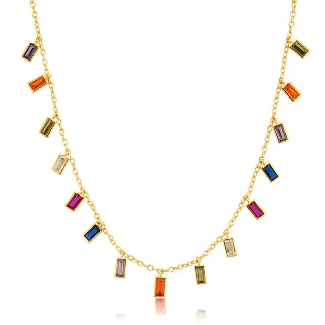 Colorful Charms Rainbow Chain Choker Necklace Women Fine Jewelry